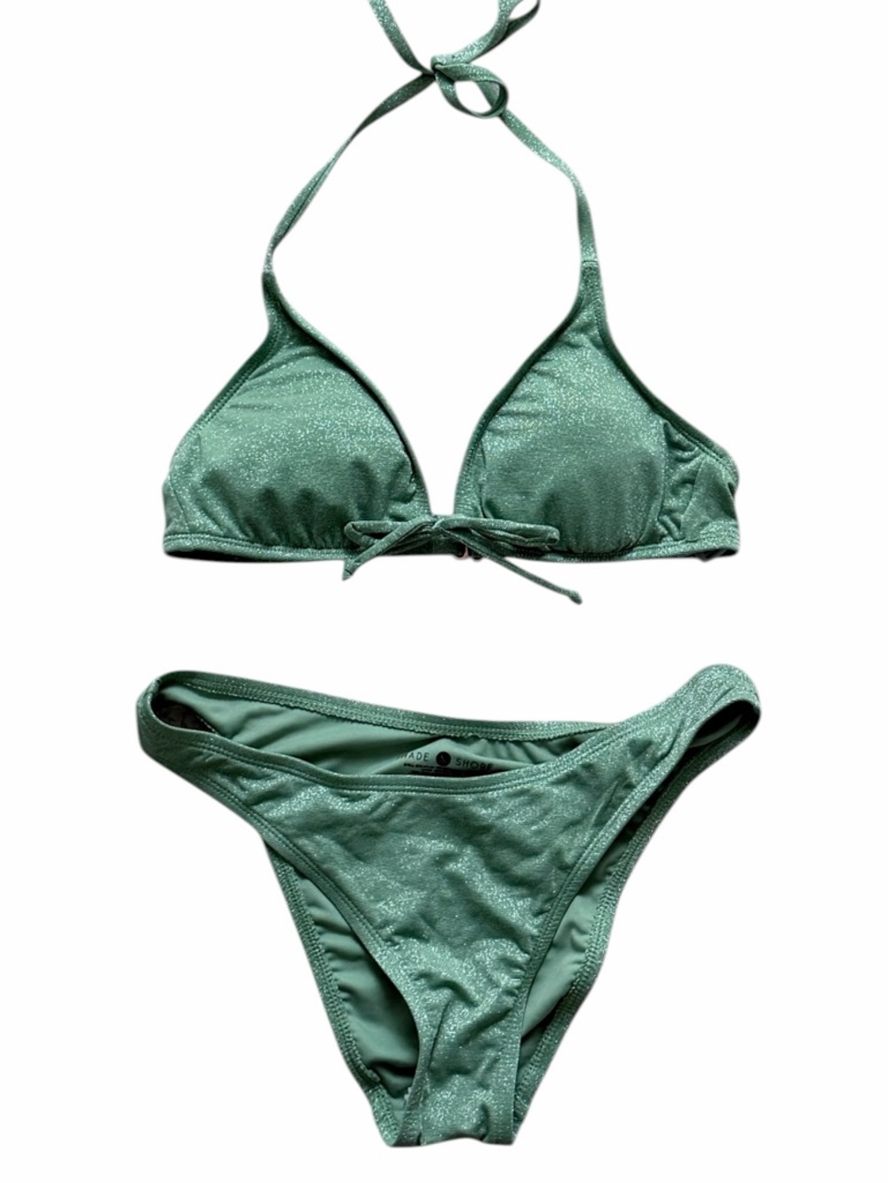 SHADE & SHORE BIKINI GREEN GLITTER Cheeky Set Size M 8 10